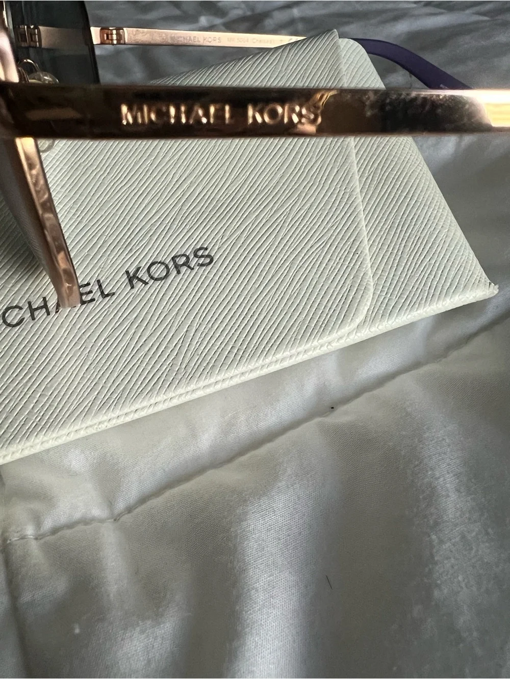 Michael Kors Rose Gold Aviator Sunglasses with Purple Lenses